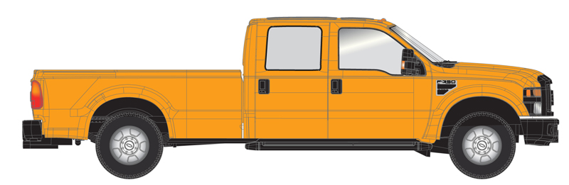 Ford F-350 crew cab pickup truck - safety orange