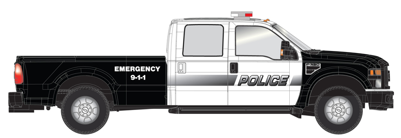 Ford F-350 crew cab pickup truck - Police black & white