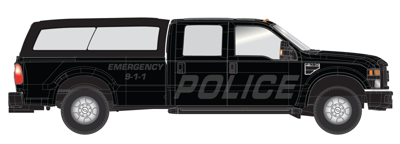 Ford F-350 crew cab pickup truck - Police black "stealth" with cap