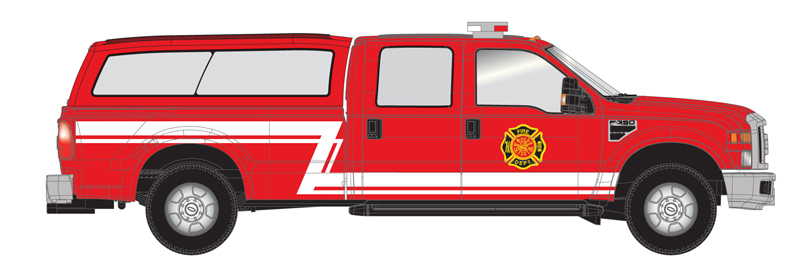 Ford F-350 crew cab pickup truck - Fire red with utility cap