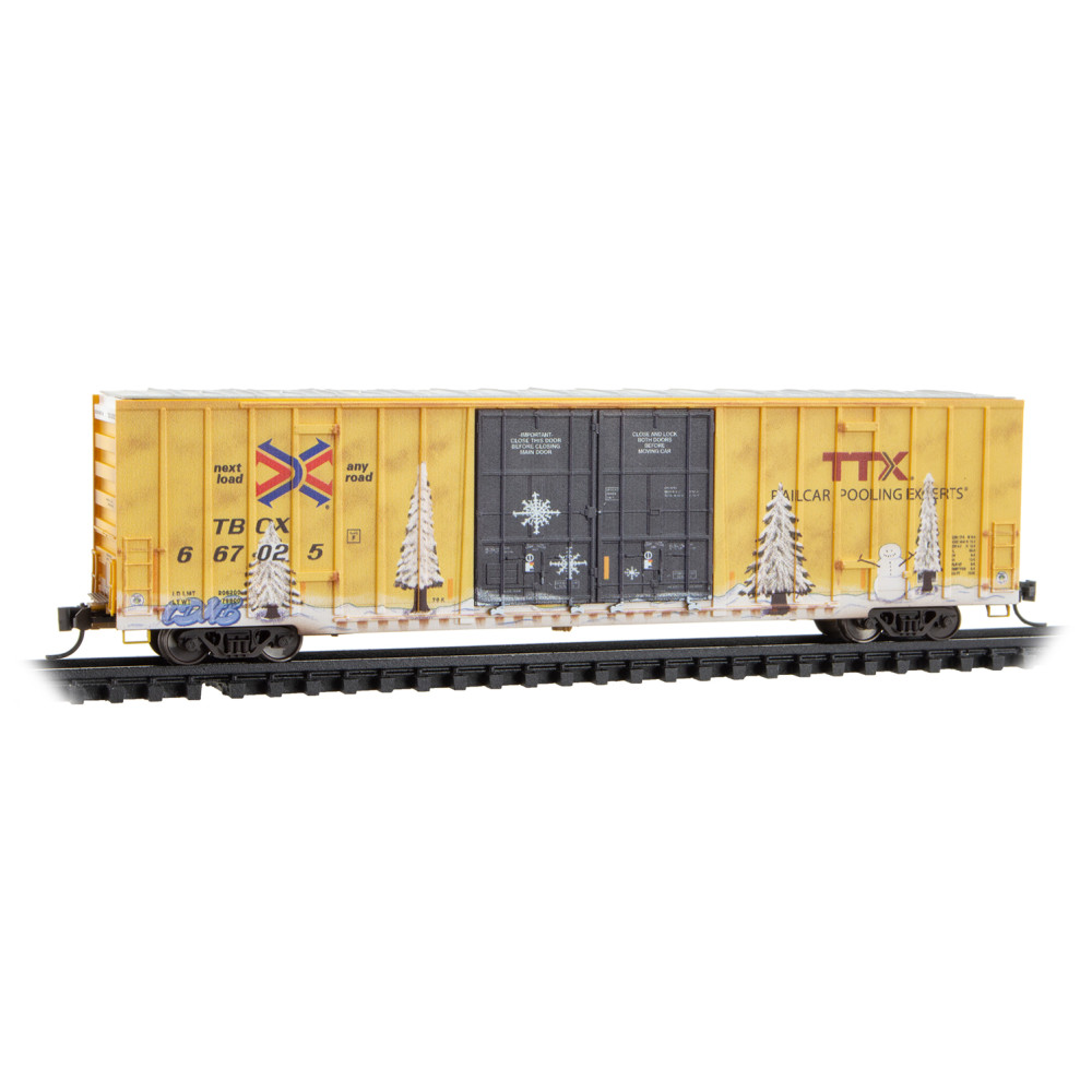 TTX weathered 60' Rib Side Double-Plug Door High-Cube Box Car #667025