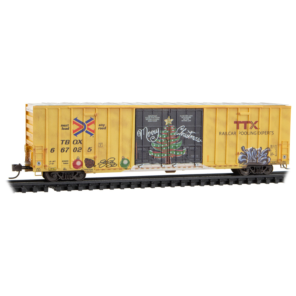 TTX weathered 60' Rib Side Double-Plug Door High-Cube Box Car #667025