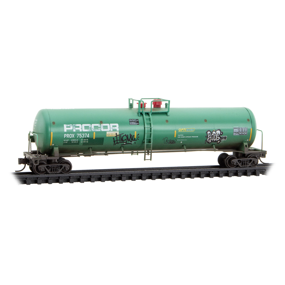Procor 56' general service tank car #75374 with grafitti