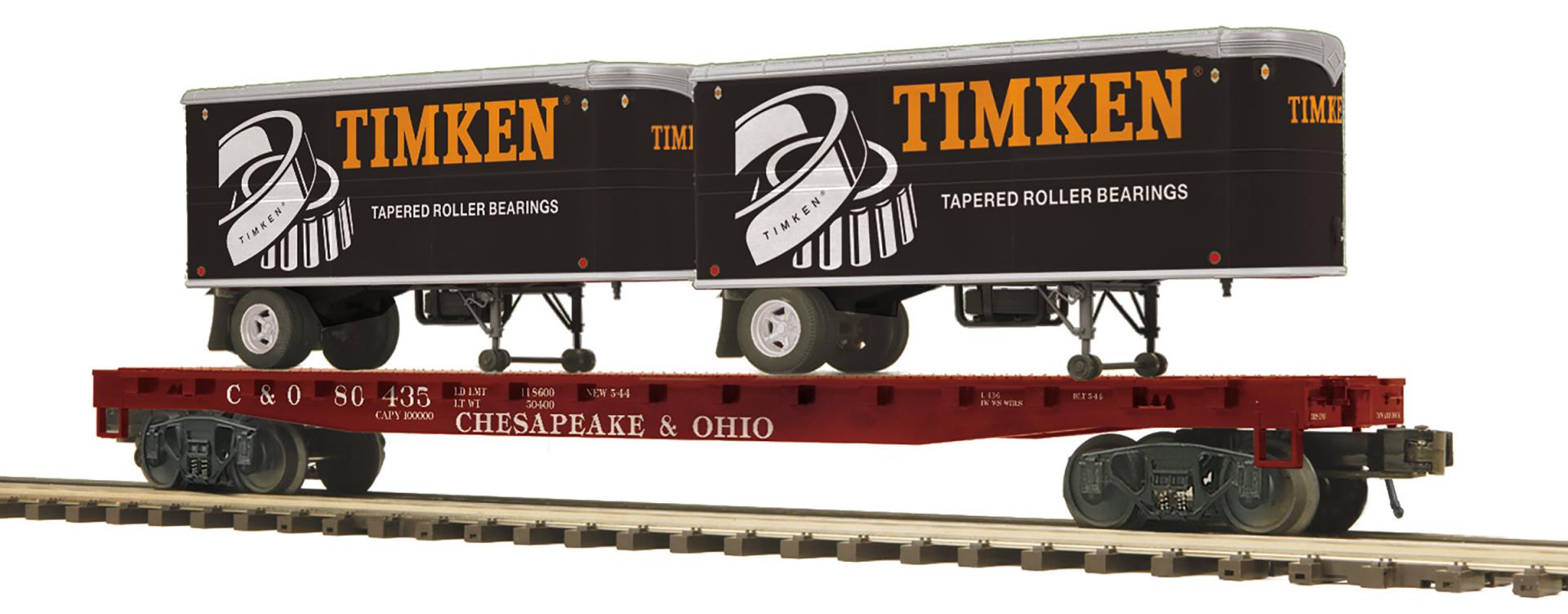 Chesapeake & Ohio flatcar with two Timken PUP trailers