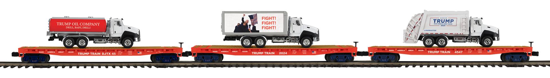 Donald J. Trump flatcar with truck load 3-pack