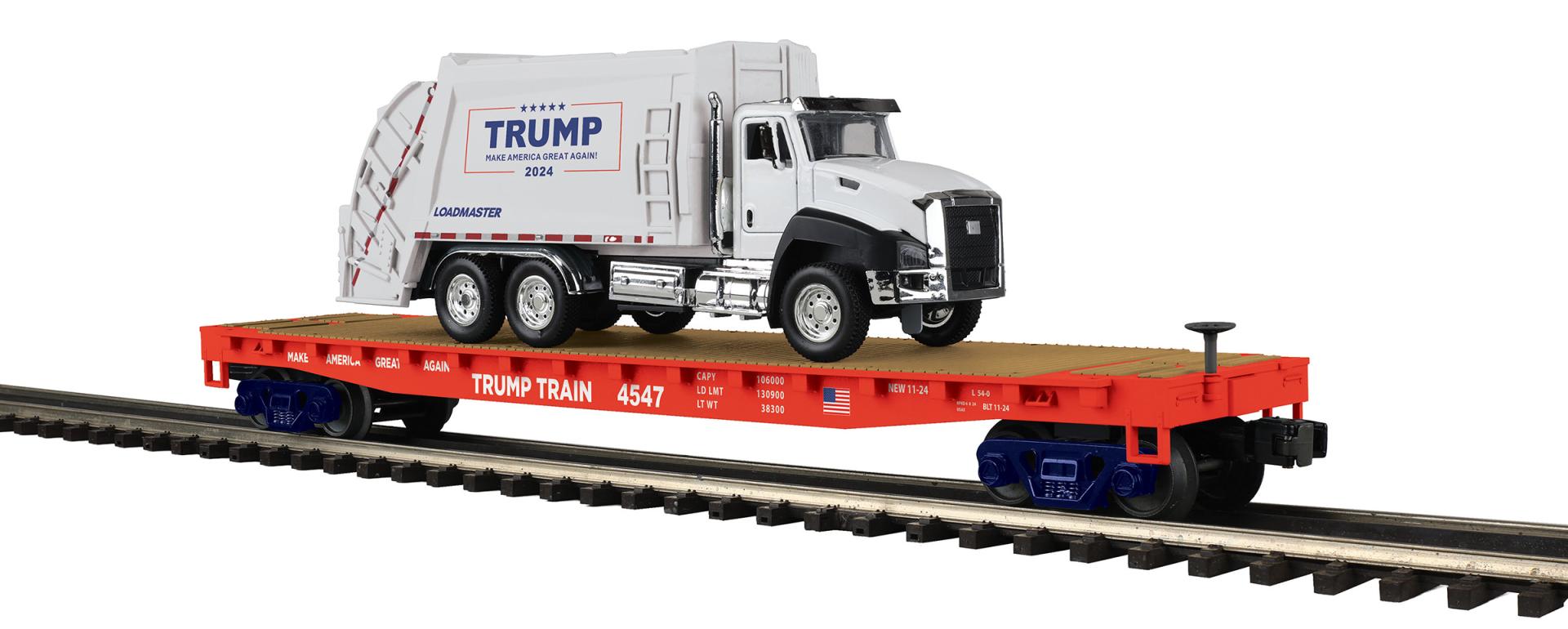 Donald J. Trump flatcar with garbage truck