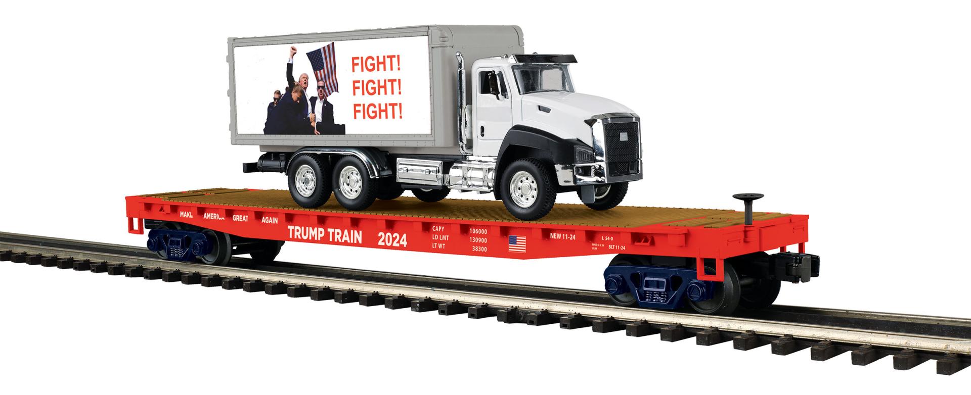 Donald J. Trump flatcar with box truck