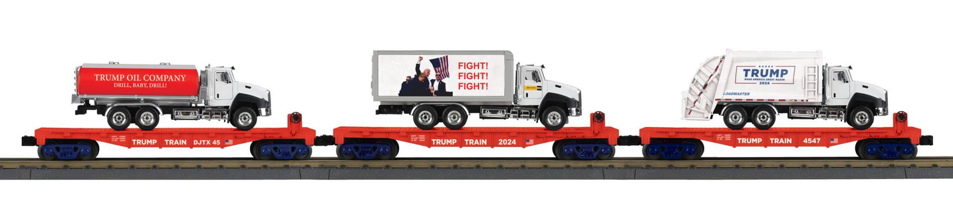 Donald J. Trump 3-car flatcar with truck load set