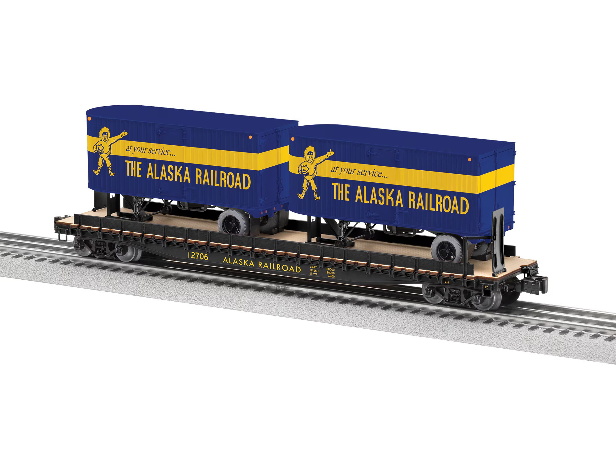 Alaska Railroad TOFC flatcar #12706 with two trailers