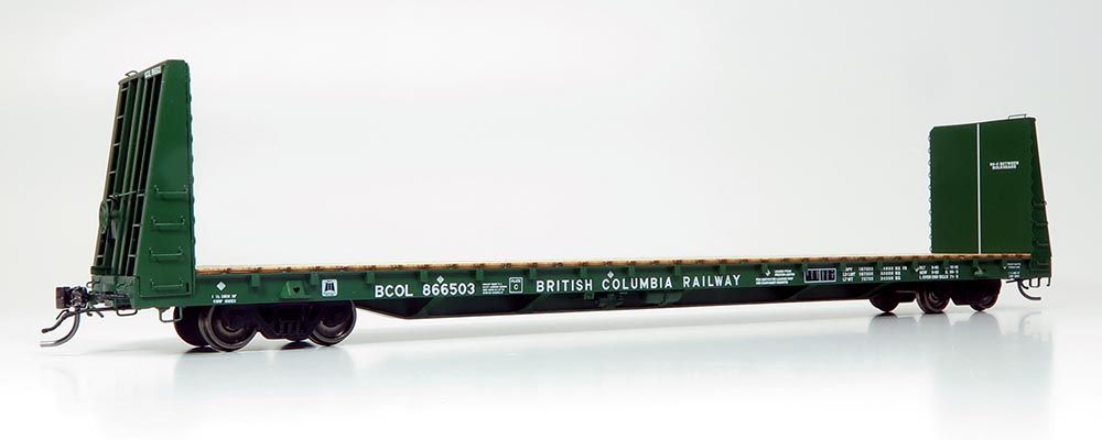 British Columbia Railway-Dark Green MIL Bulkhead Flat Car #866532