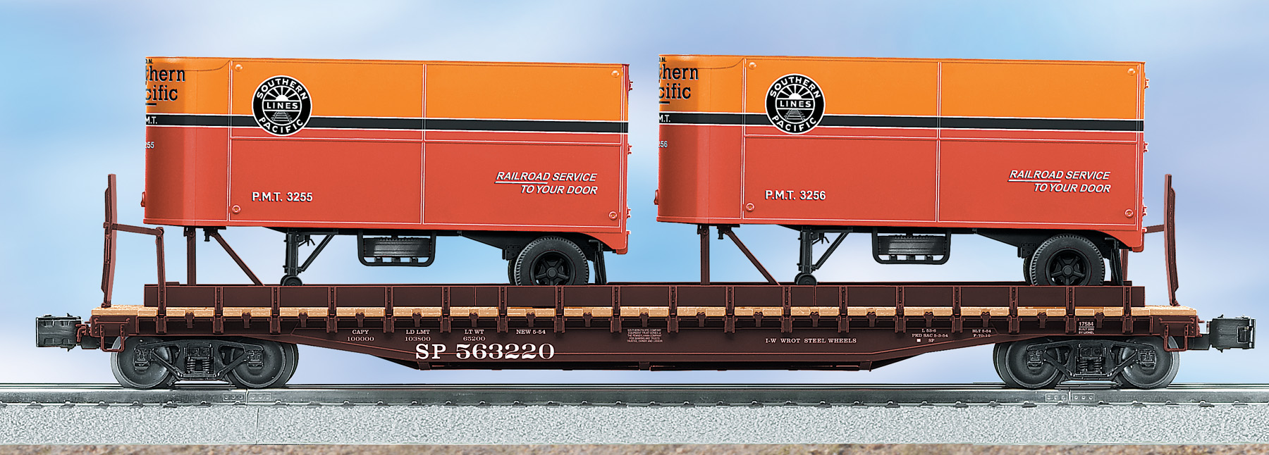 Southern Pacific PS-4 flatcar with trailers (used)