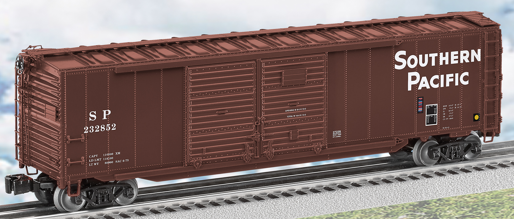 Southern Pacific double door boxcar #232852 with auto rack load (used)