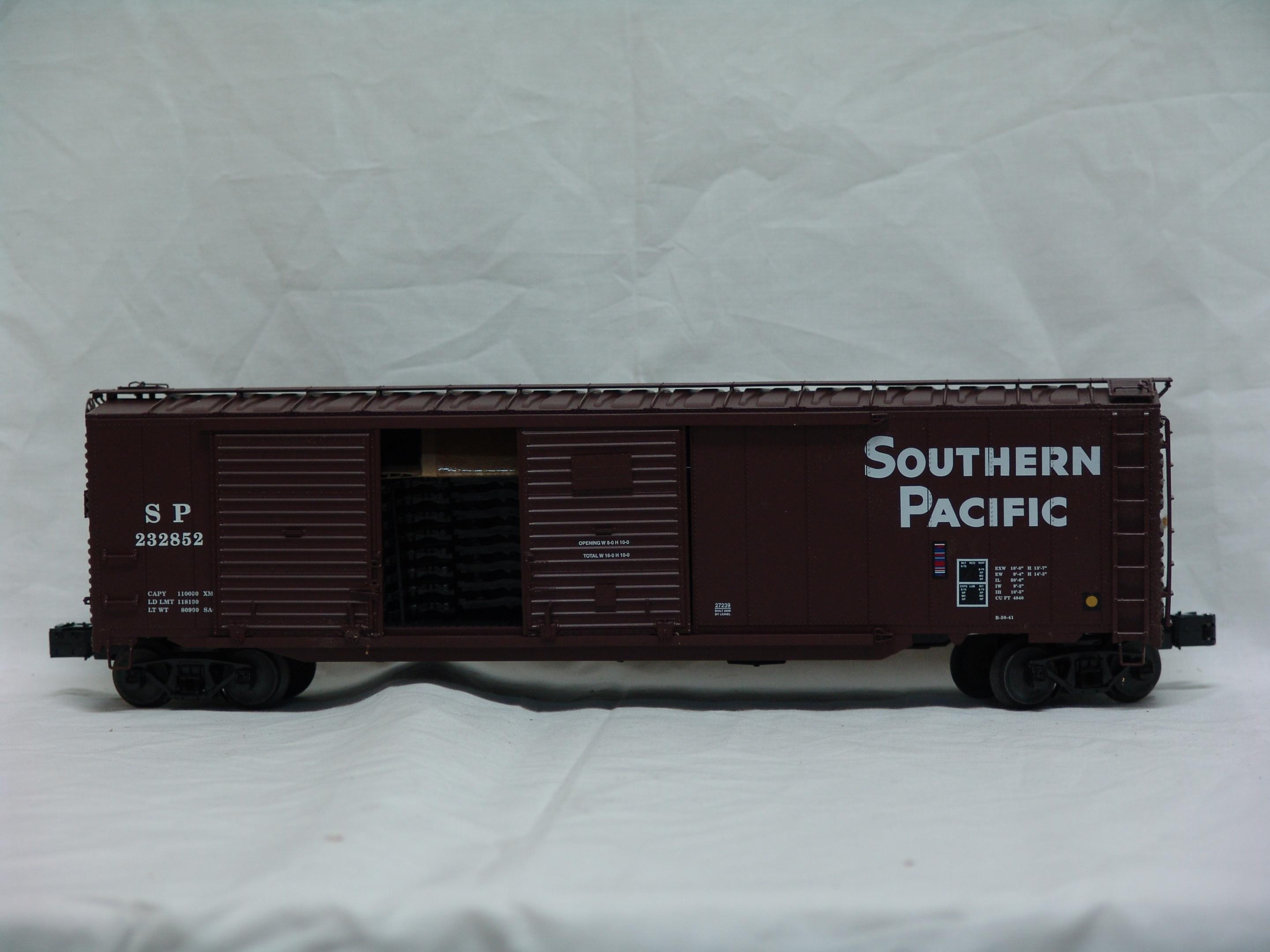 Southern Pacific double door boxcar #232852 with auto rack load (used)