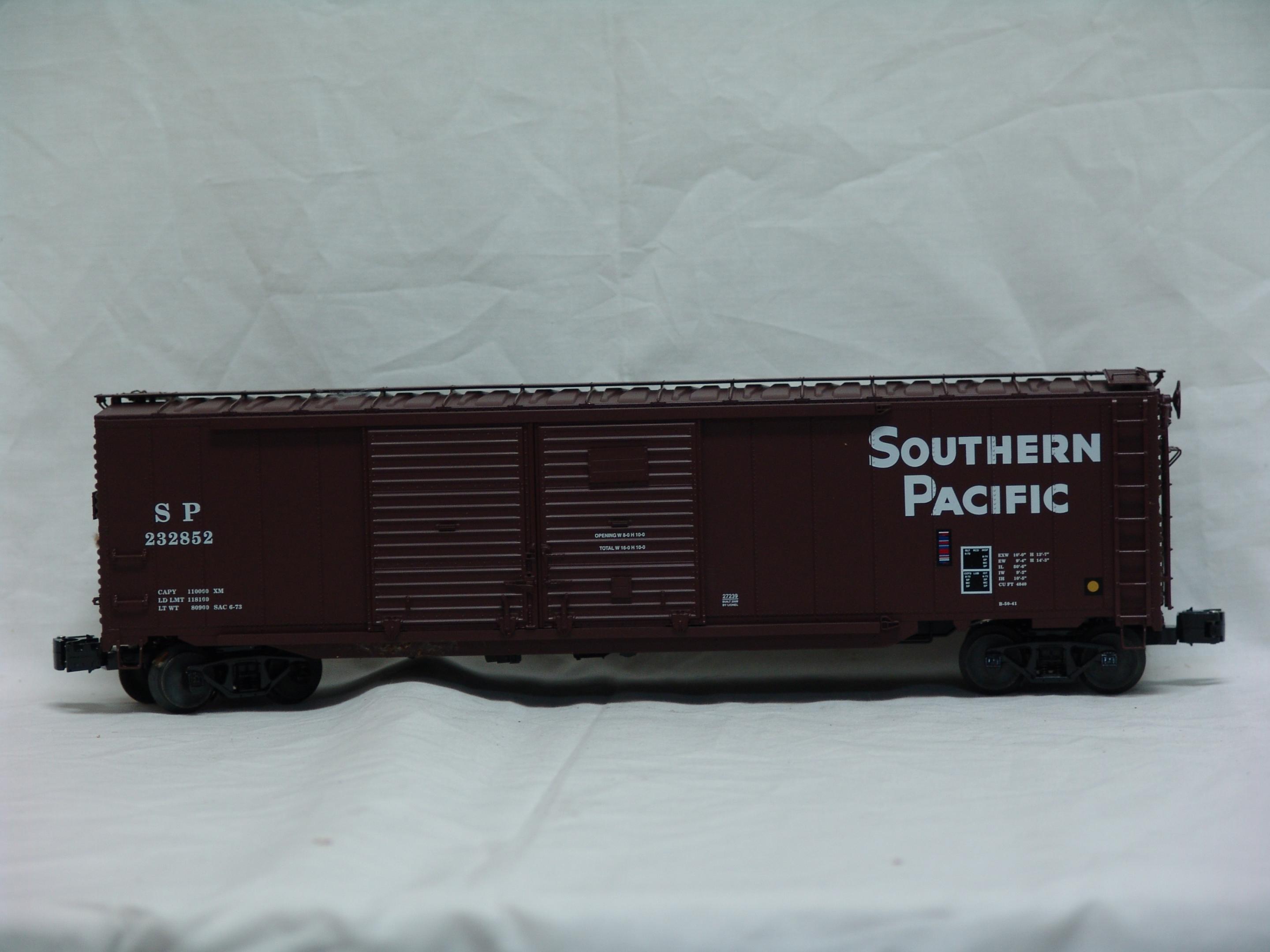 Southern Pacific double door boxcar #232852 with auto rack load (used)